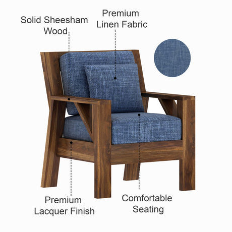 CIZAR Solid Sheesham Wood Single Seater Sofa - 3 Year Warranty (LUXE EDITION)