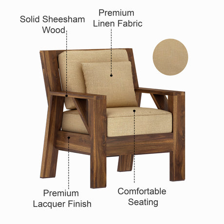 CIZAR Solid Sheesham Wood Single Seater Sofa - 3 Year Warranty (LUXE EDITION)