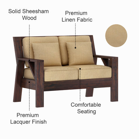 CIZAR Solid Sheesham Wood 2 Seater Sofa - 3 Year Warranty (LUXE EDITION)