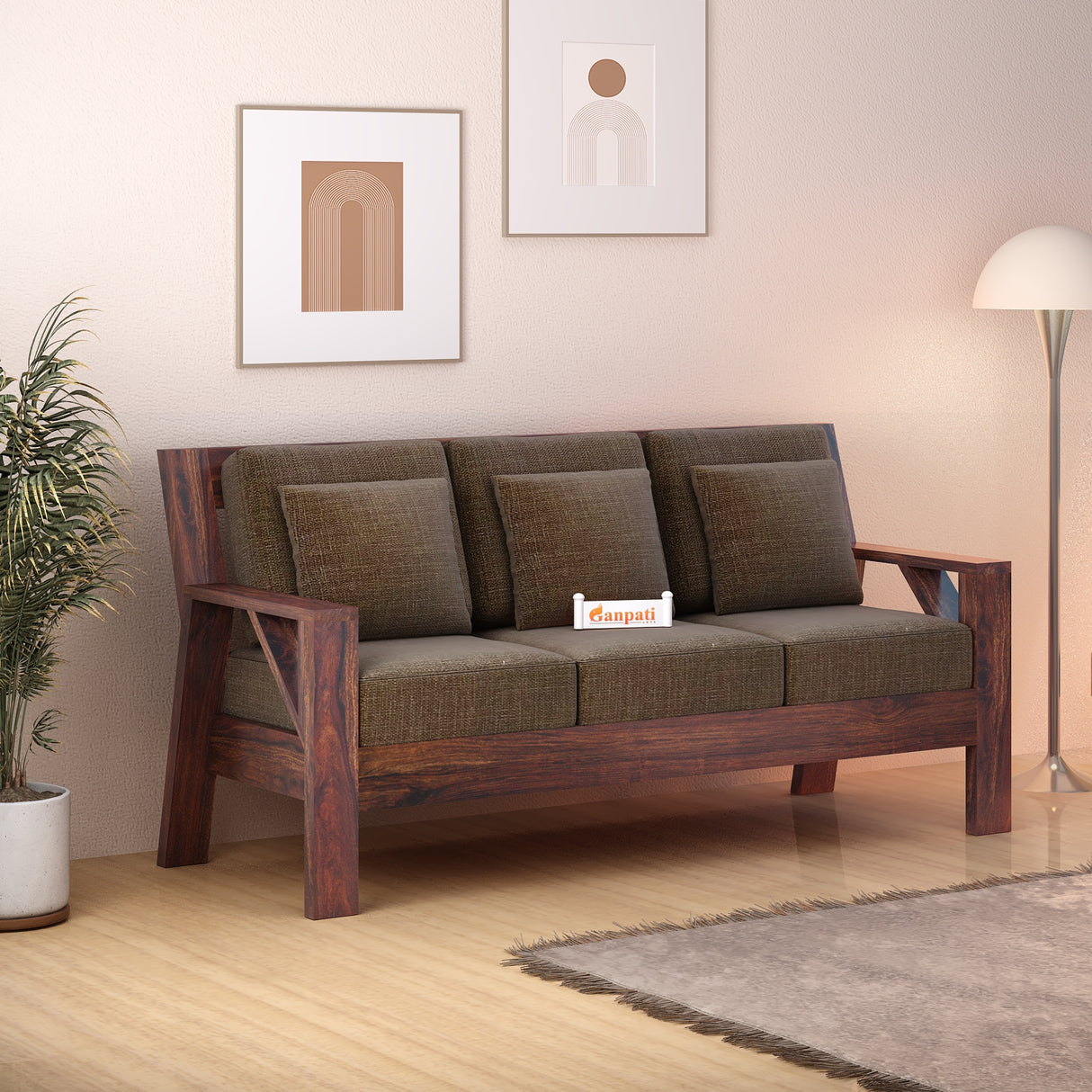 CIZAR Solid Sheesham Wood 3 Seater Sofa - 3 Year Warranty (LUXE EDITION)