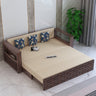 Italian Solid Sheesham Wood 3 Seater Sofa Cum Bed With Side Pockets and Fabric at Back- 3 years Warranty