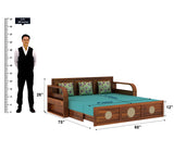 COSMOS Solid Sheesham Wood 3 Seater Sofa Cum Bed with Headboard Design - 3 years Warranty