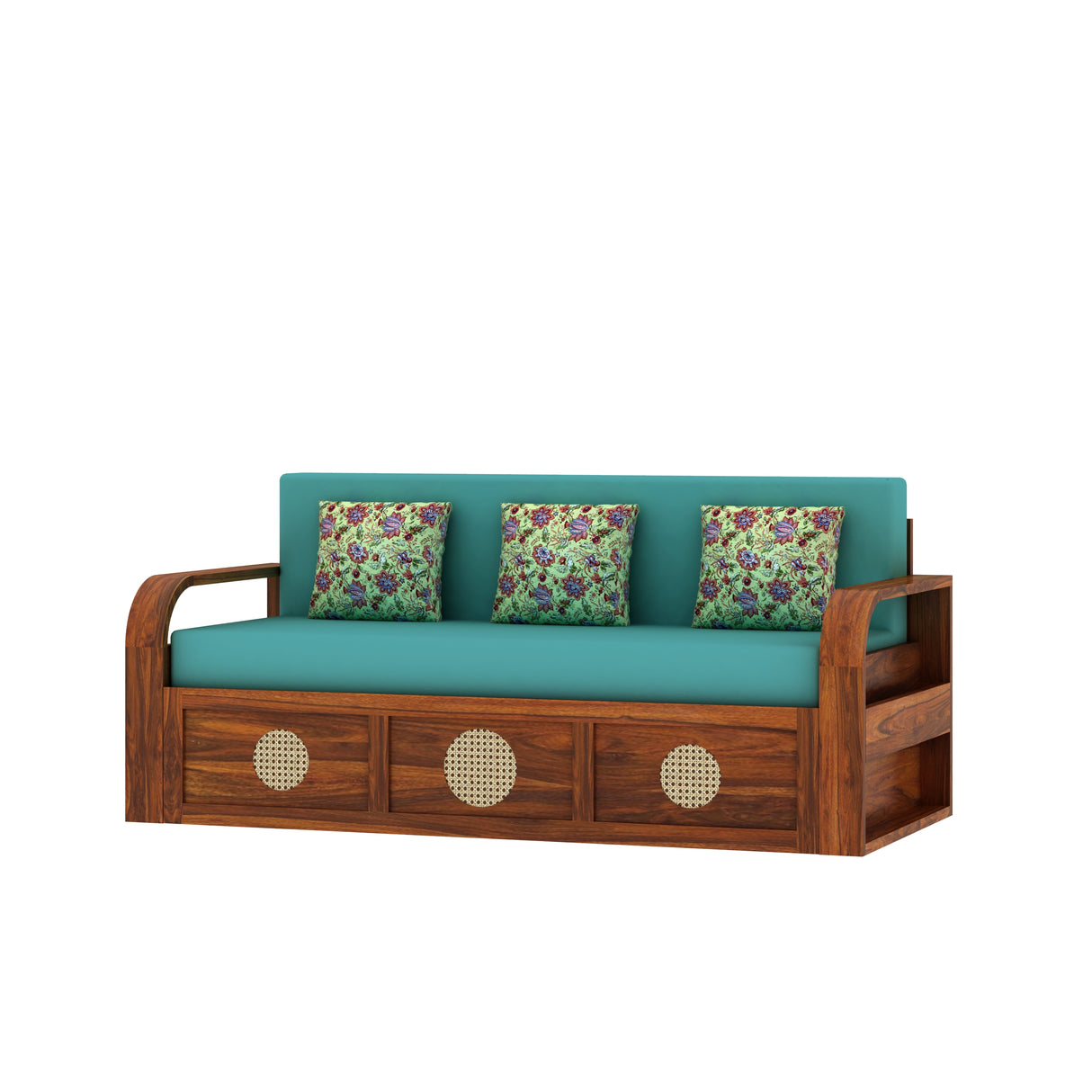 COSMOS Solid Sheesham Wood 3 Seater Sofa Cum Bed with Headboard Design - 3 years Warranty