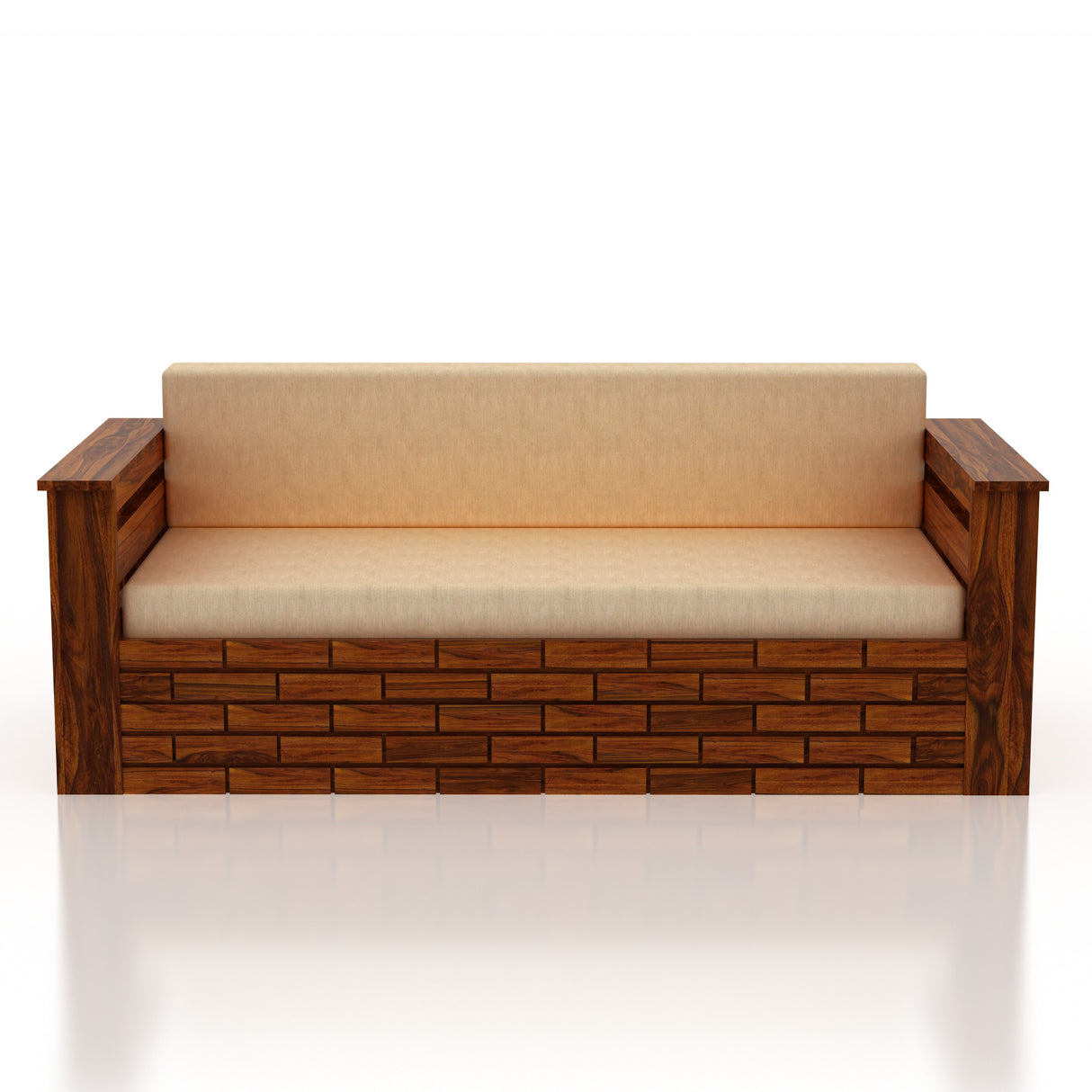 Italian Solid Sheesham Wood 3 Seater Sofa Cum Bed With Mini Storage and Side Pockets - 3 Years Warranty