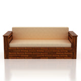 Italian Solid Sheesham Wood 3 Seater Sofa Cum Bed With Mini Storage and Side Pockets - 3 Years Warranty