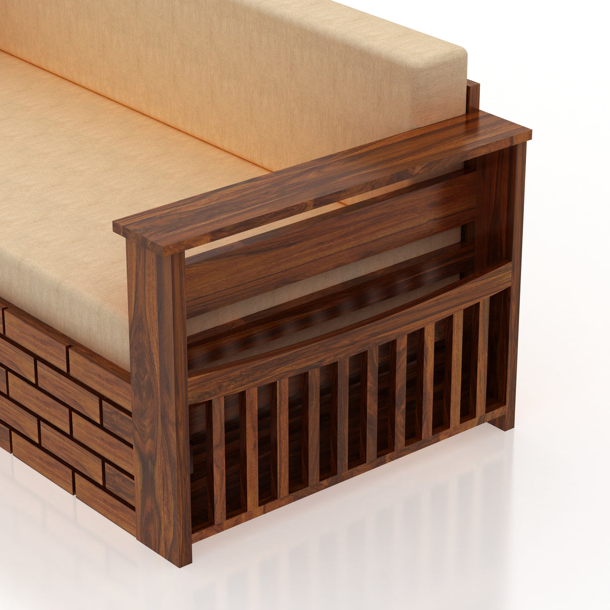 Italian Solid Sheesham Wood 3 Seater Sofa Cum Bed With Mini Storage and Side Pockets - 3 Years Warranty