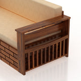 Italian Solid Sheesham Wood 3 Seater Sofa Cum Bed With Mini Storage and Side Pockets - 3 Years Warranty
