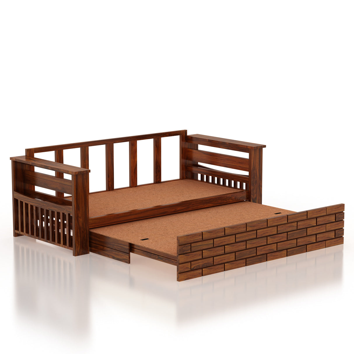 Italian Solid Sheesham Wood 3 Seater Sofa Cum Bed With Mini Storage and Side Pockets - 3 Years Warranty