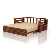 Italian Solid Sheesham Wood 3 Seater Sofa Cum Bed With Mini Storage and Side Pockets - 3 Years Warranty