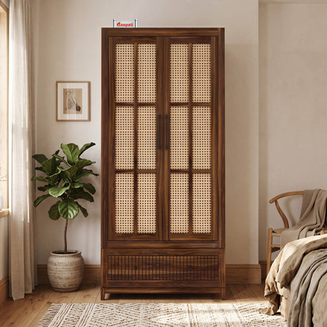 Martino Solid Sheesham Wood Wardrobe With Two Doors and Drawer - 3-Year Warranty