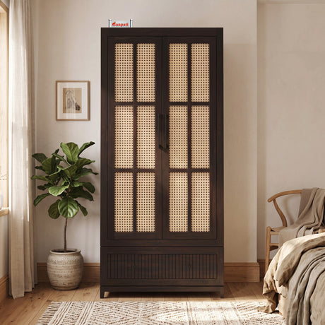 Martino Solid Sheesham Wood Wardrobe With Two Doors and Drawer - 3-Year Warranty