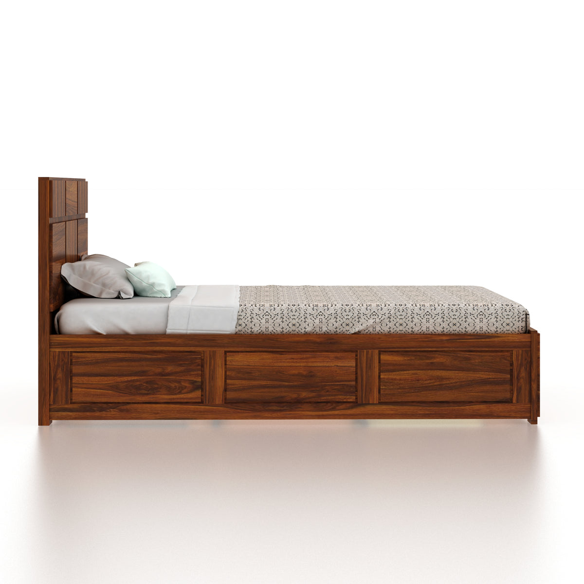 SCOTT Solid Sheesham Wood 4 Feet Bed With Box Storage - 3 Years Warranty
