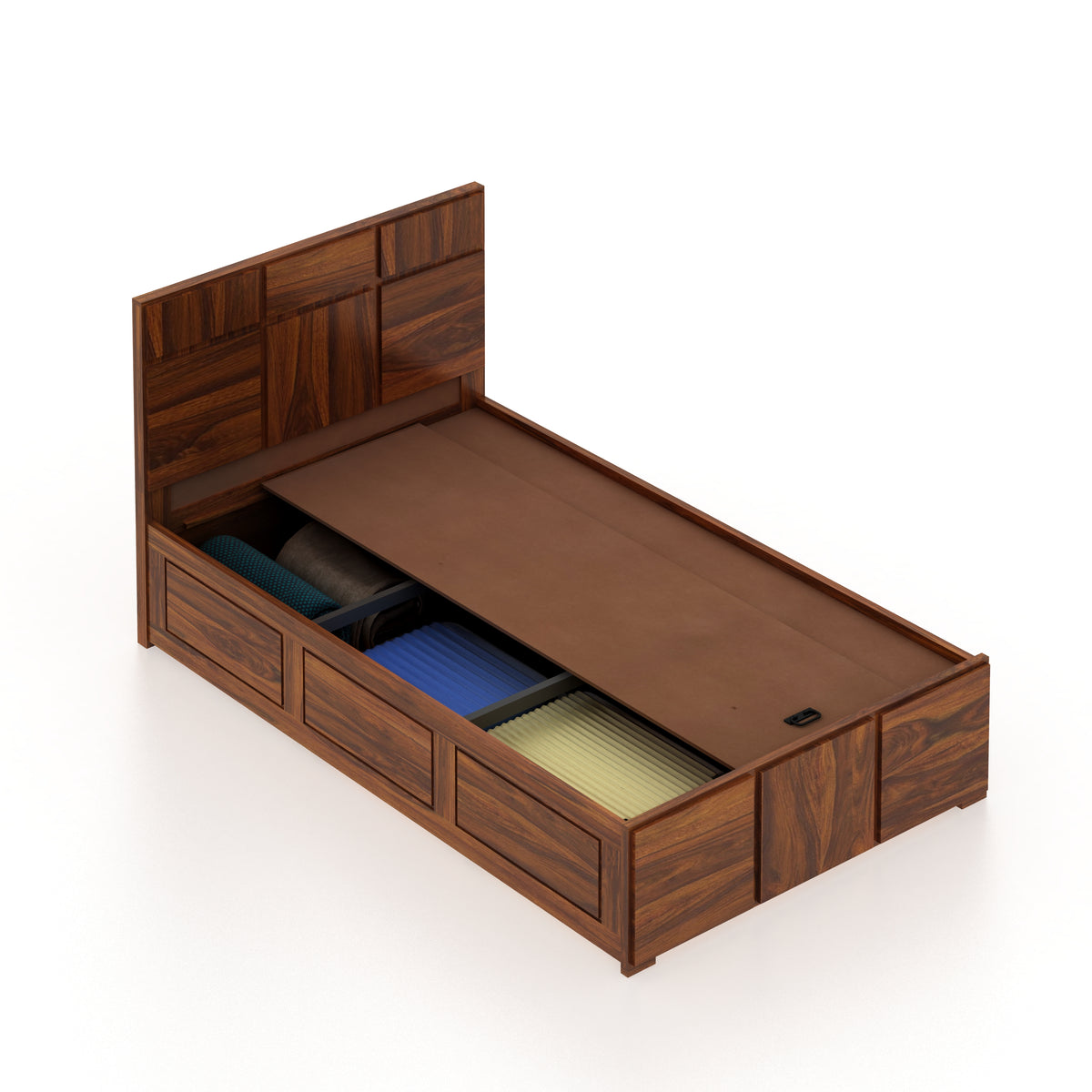SCOTT Solid Sheesham Wood 4 Feet Bed With Box Storage - 3 Years Warranty