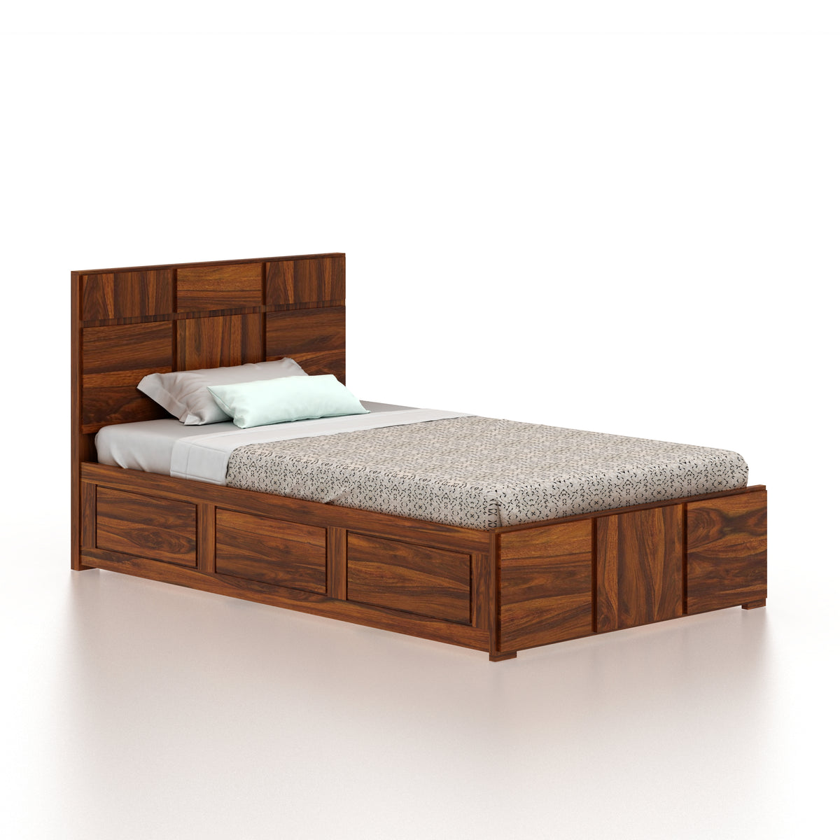 SCOTT Solid Sheesham Wood 4 Feet Bed With Box Storage - 3 Years Warranty