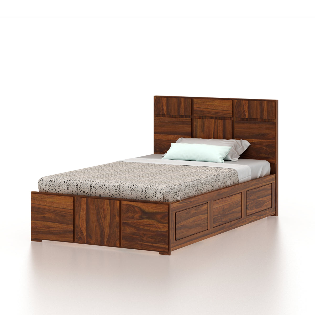 SCOTT Solid Sheesham Wood 4 Feet Bed With Box Storage - 3 Years Warranty