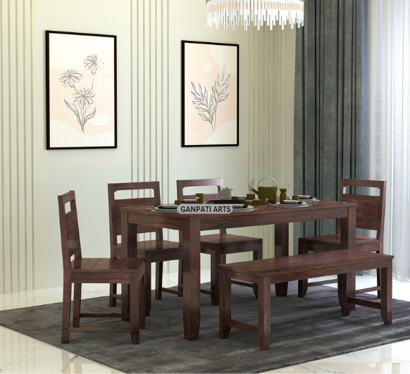 Victoria Solid Sheesham Wood 6 Seater Dining Table Set - 3 years Warranty