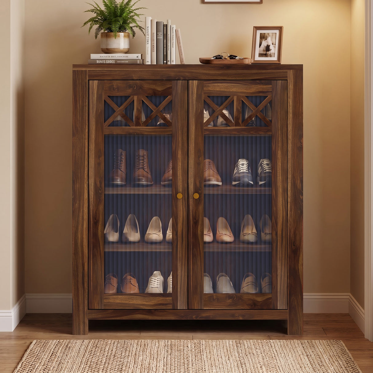 LYON Solid Sheesham Wood Shoe Rack Cabinet - 3 Years Warranty
