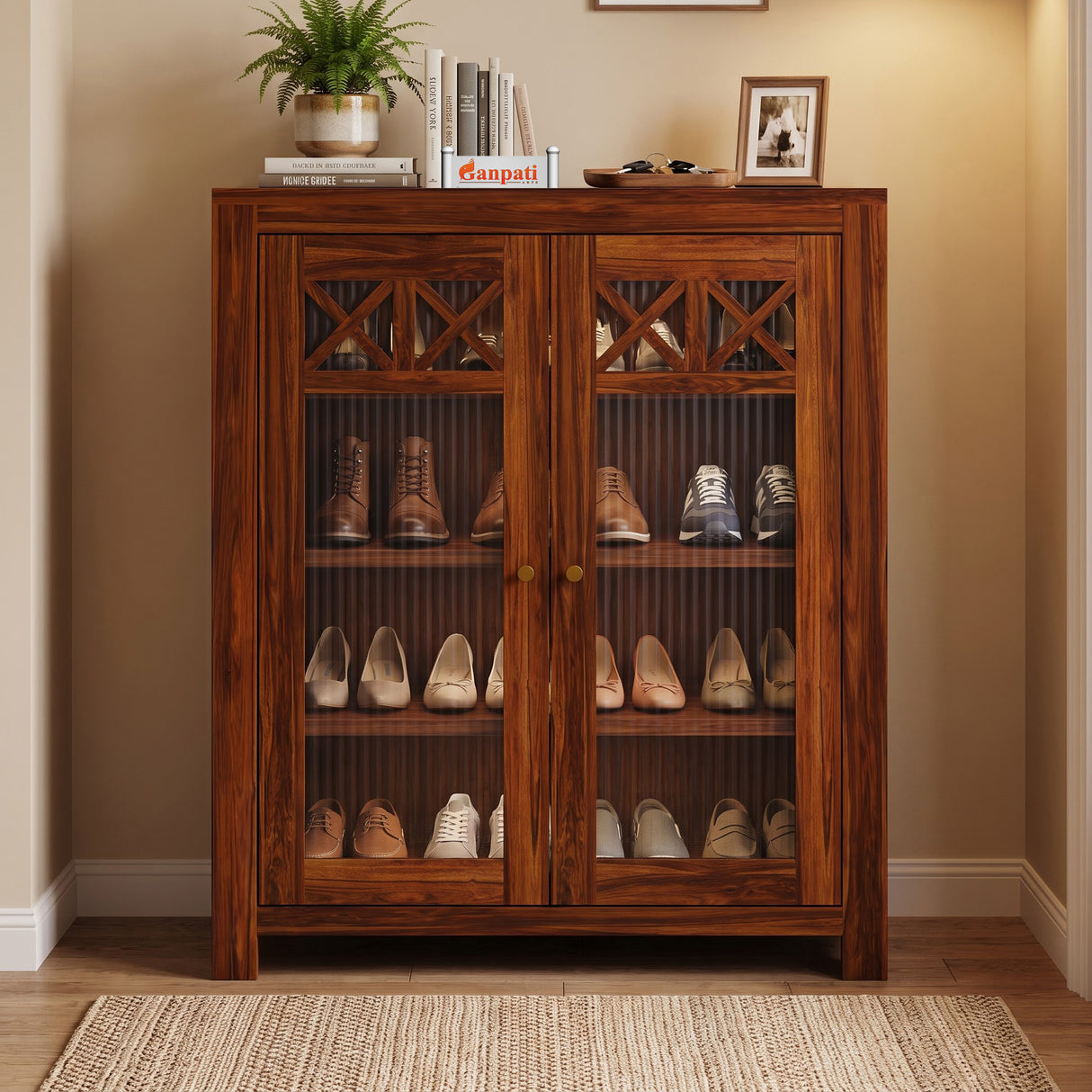 LYON Solid Sheesham Wood Shoe Rack Cabinet - 3 Years Warranty