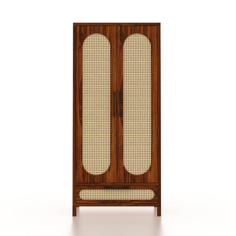Naptune Solid Sheesham Wood Wardrobe With  Two Doors and Drawer - 3-Year Warranty