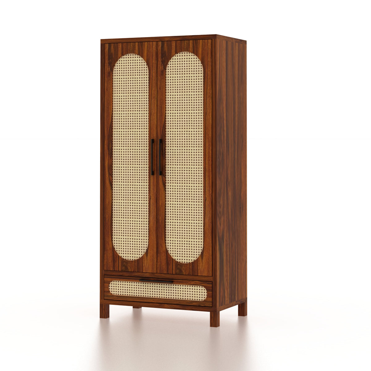 Naptune Solid Sheesham Wood Wardrobe With  Two Doors and Drawer - 3-Year Warranty