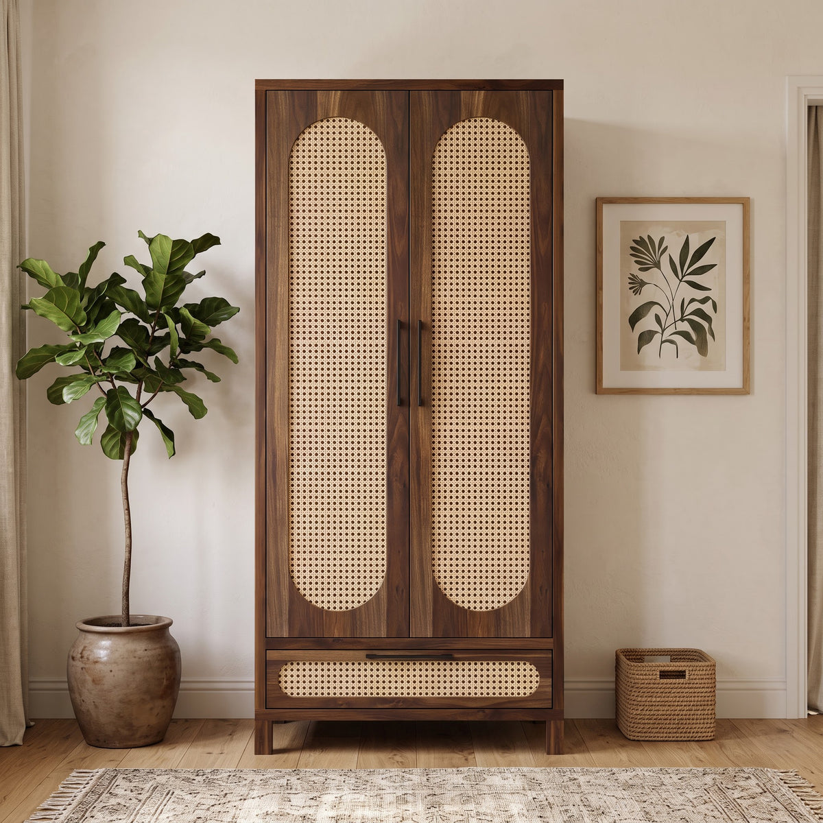 Naptune Solid Sheesham Wood Wardrobe With  Two Doors and Drawer - 3-Year Warranty
