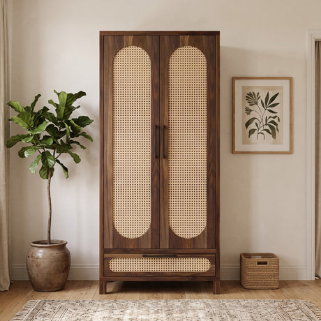 Naptune Solid Sheesham Wood Wardrobe With  Two Doors and Drawer - 3-Year Warranty