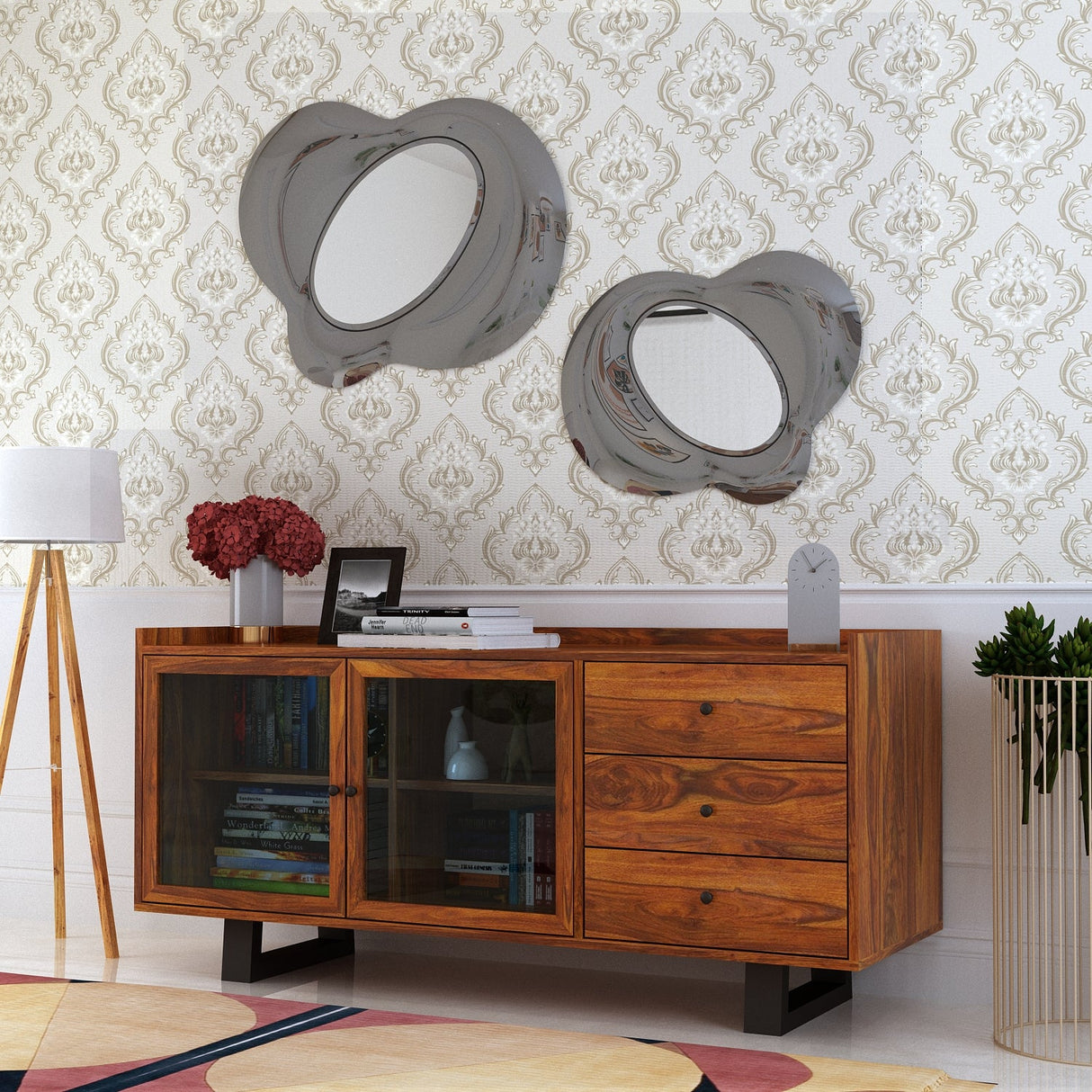 Victoria Solid Sheesham Wood Sideboard With Doors and Drawer Storage - 3 years Warranty(Luxe Edition)