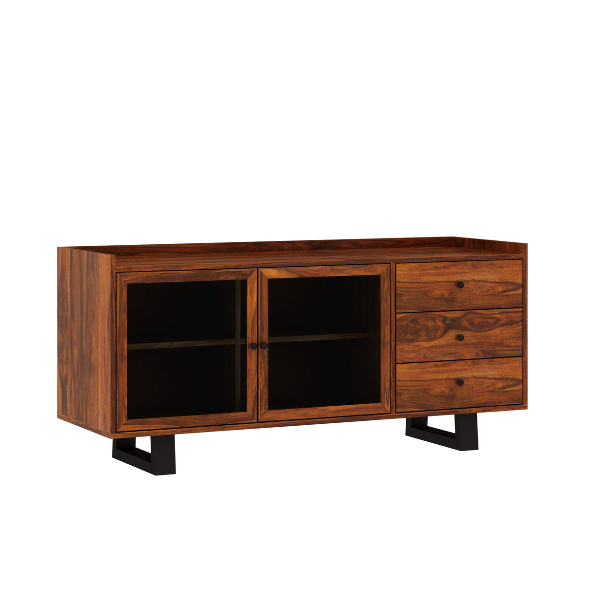 Victoria Solid Sheesham Wood Sideboard With Doors and Drawer Storage - 3 years Warranty(Luxe Edition)