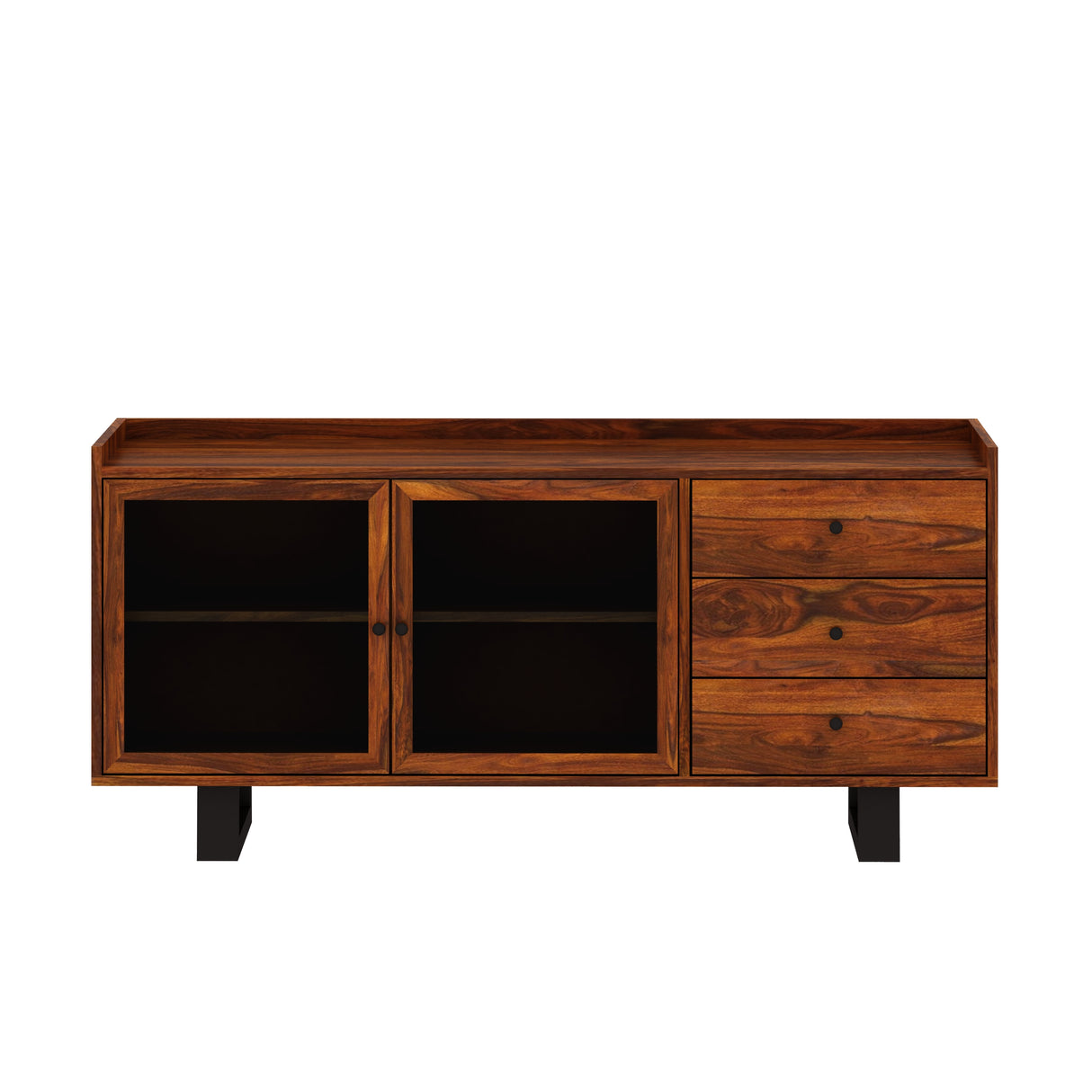 Victoria Solid Sheesham Wood Sideboard With Doors and Drawer Storage - 1 Year Warranty(Luxe Edition)