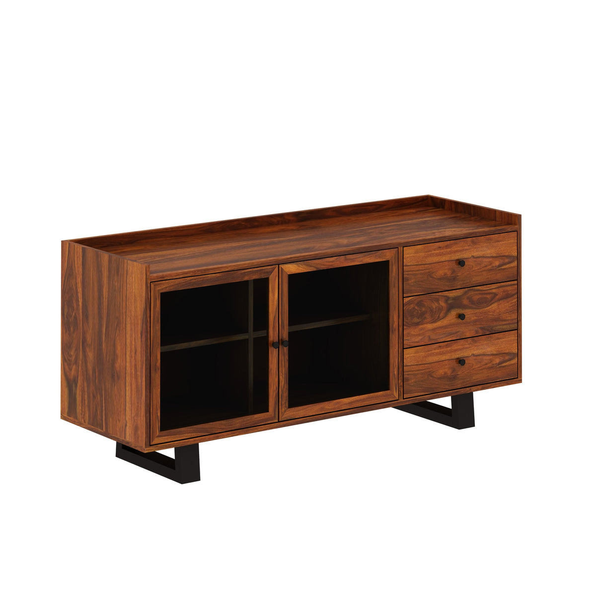 Victoria Solid Sheesham Wood Sideboard With Doors and Drawer Storage - 3 years Warranty(Luxe Edition)