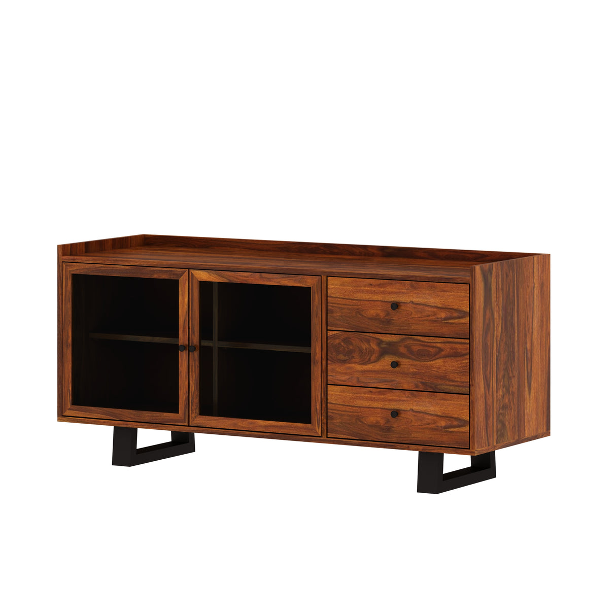 Victoria Solid Sheesham Wood Sideboard With Doors and Drawer Storage - 1 Year Warranty(Luxe Edition)