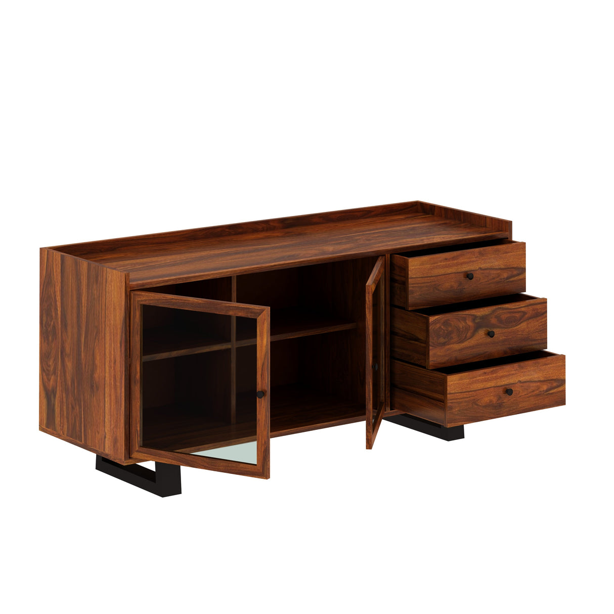 Victoria Solid Sheesham Wood Sideboard With Doors and Drawer Storage - 3 years Warranty(Luxe Edition)
