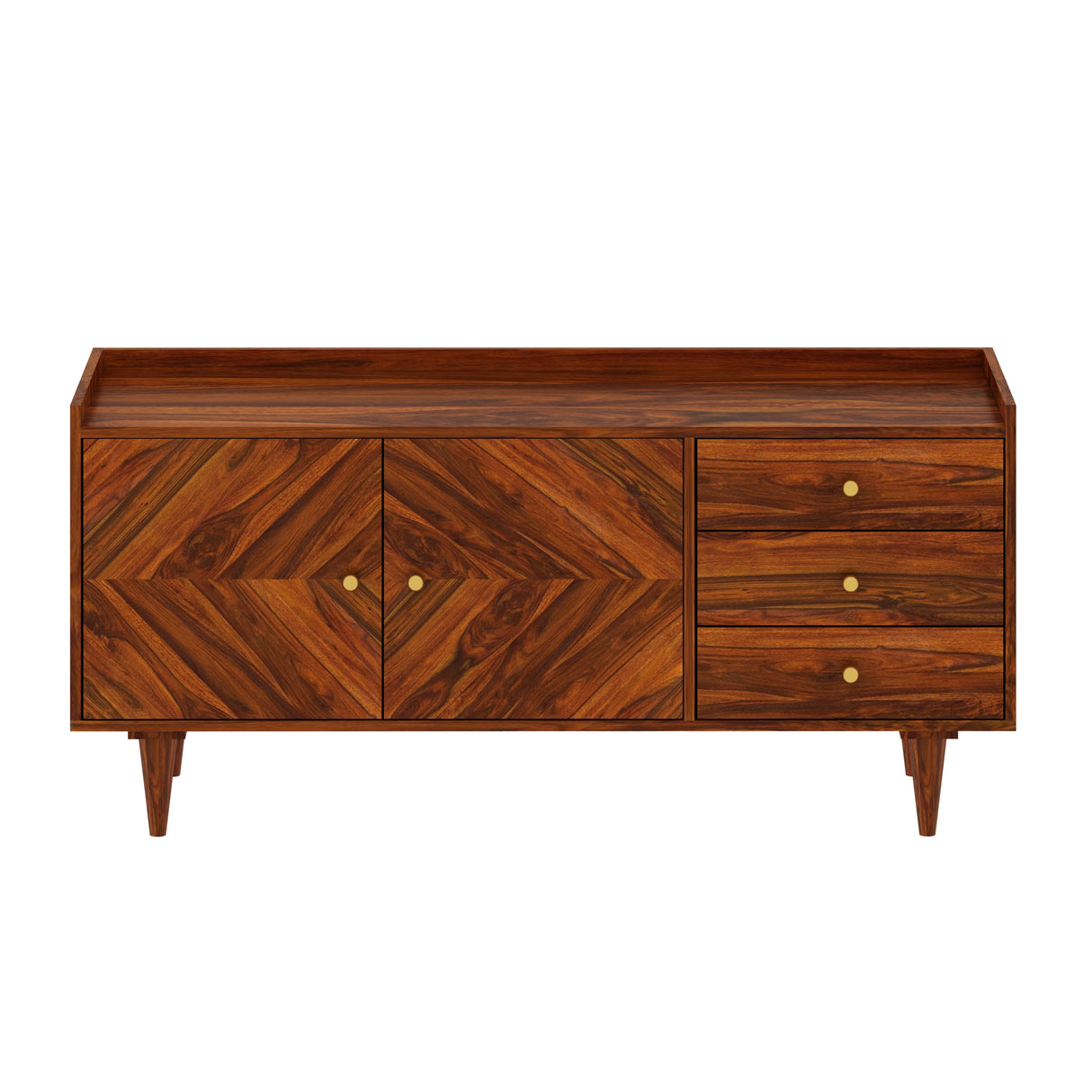 Wave Solid Sheesham Wood Sideboard Storage Unit With Two Doors and Three Drawers - 3 Years Warranty