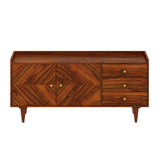 Wave Solid Sheesham Wood Sideboard Storage Unit With Two Doors and Three Drawers - 3 Years Warranty