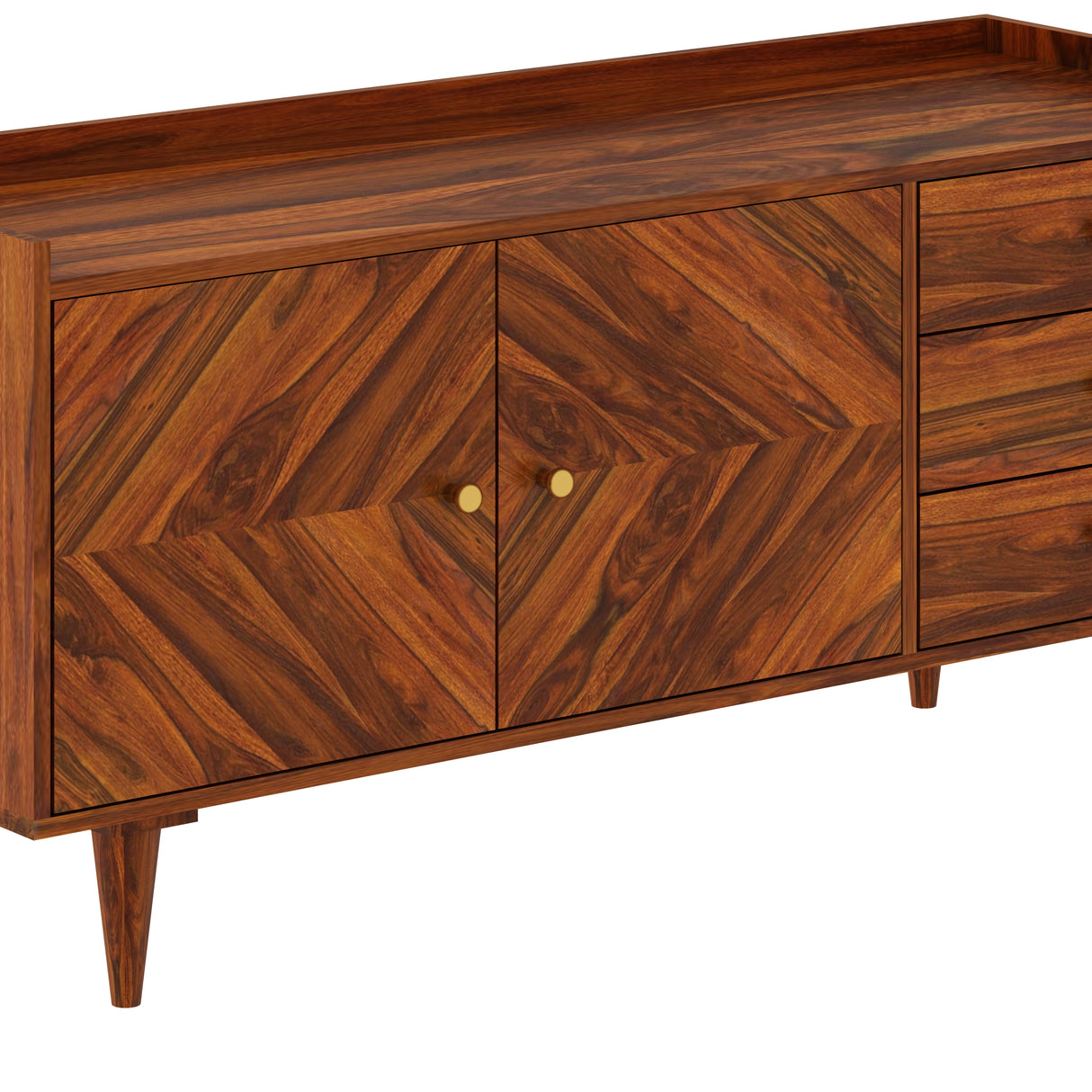 Wave Solid Sheesham Wood Sideboard Storage Unit With Two Doors and Three Drawers - 3 Years Warranty