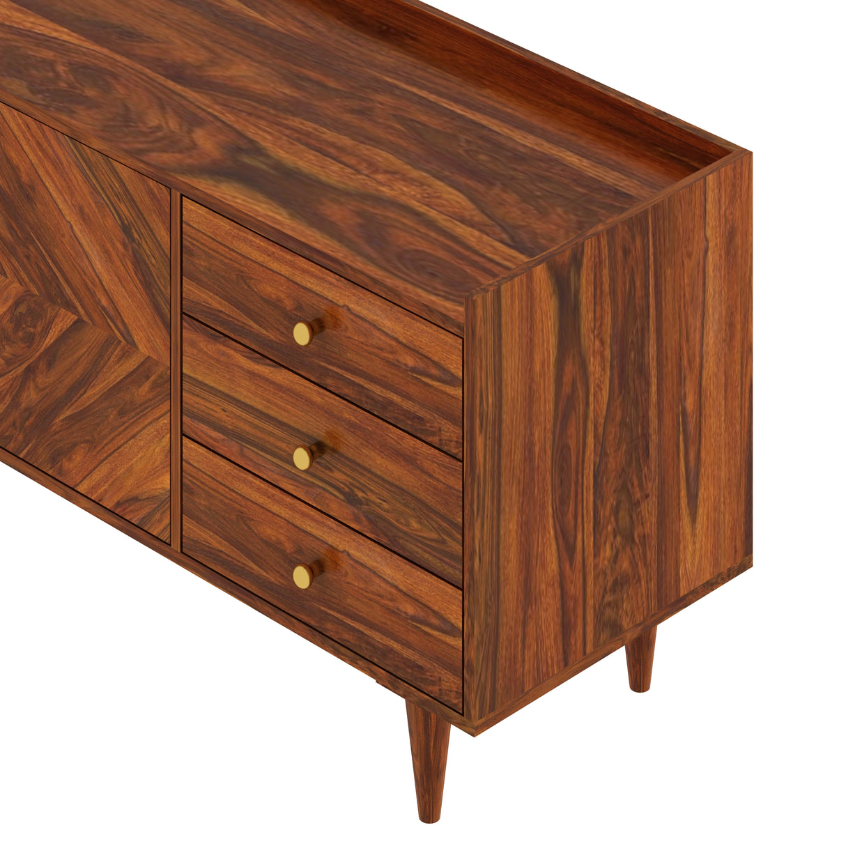 Wave Solid Sheesham Wood Sideboard Storage Unit With Two Doors and Three Drawers - 3 Years Warranty