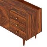 Wave Solid Sheesham Wood Sideboard Storage Unit With Two Doors and Three Drawers - 3 Years Warranty