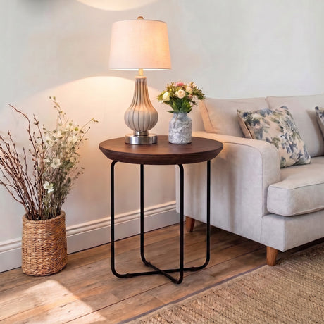Spire Solid Sheesham Wood End Table With Iron Stand - 3 Years Warranty