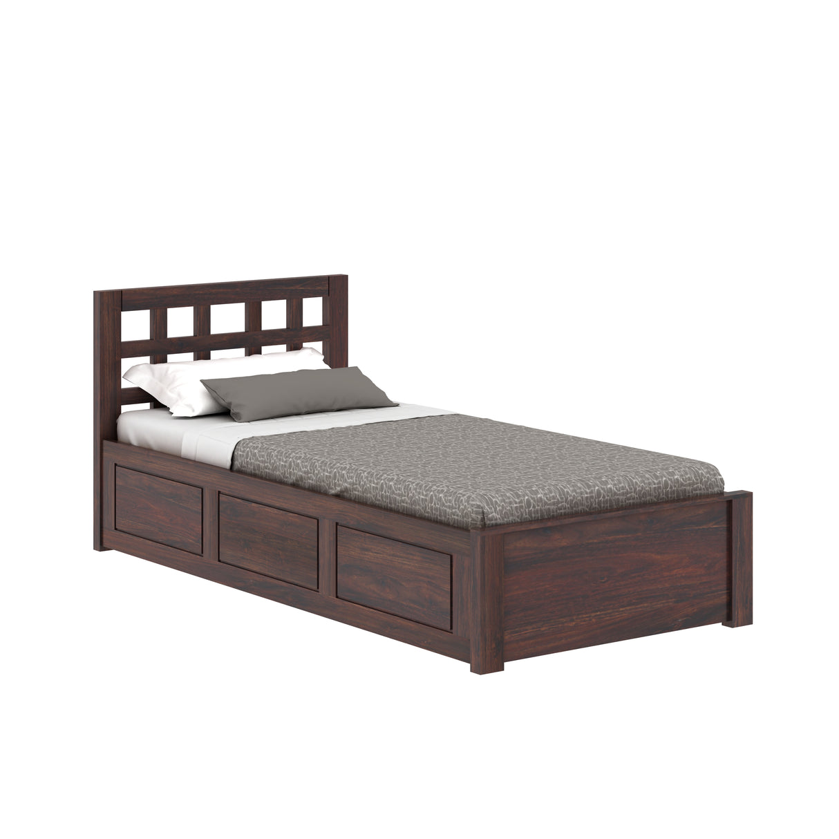 Simons Solid Sheesham Wood Single Bed With Box Storage - 3 Years Warranty