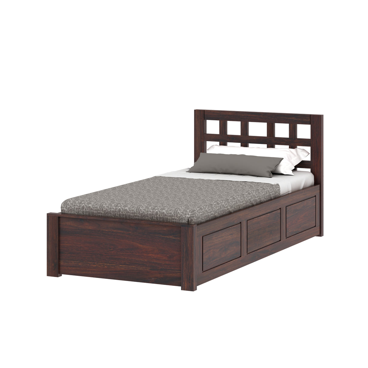 Simons Solid Sheesham Wood Single Bed With Box Storage - 3 Years Warranty