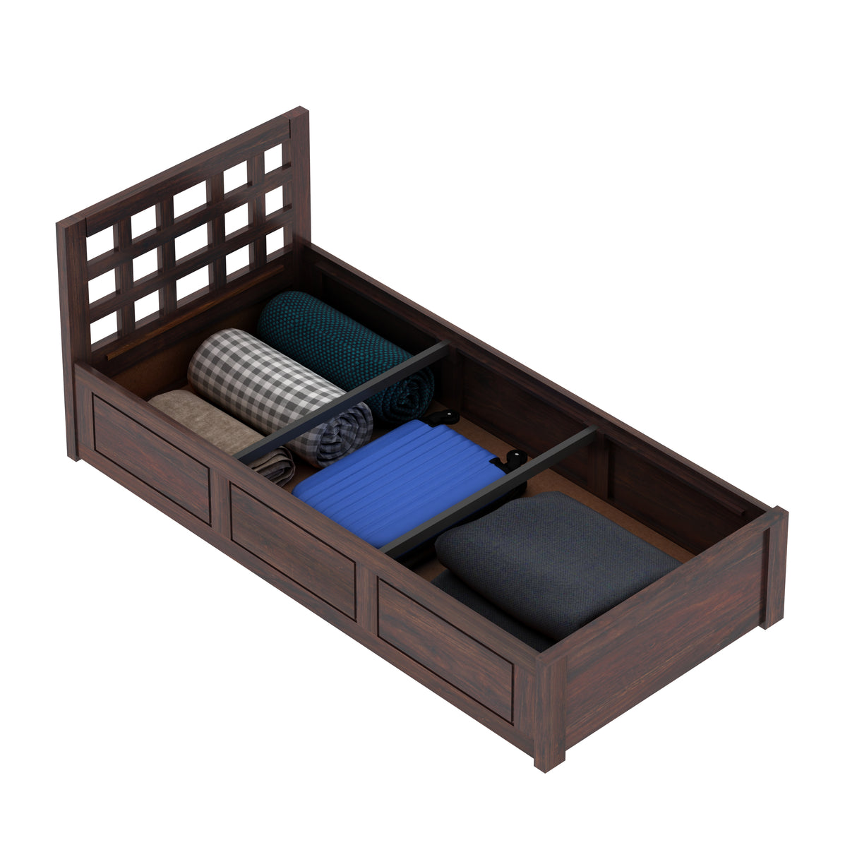 Simons Solid Sheesham Wood Single Bed With Box Storage - 3 Years Warranty