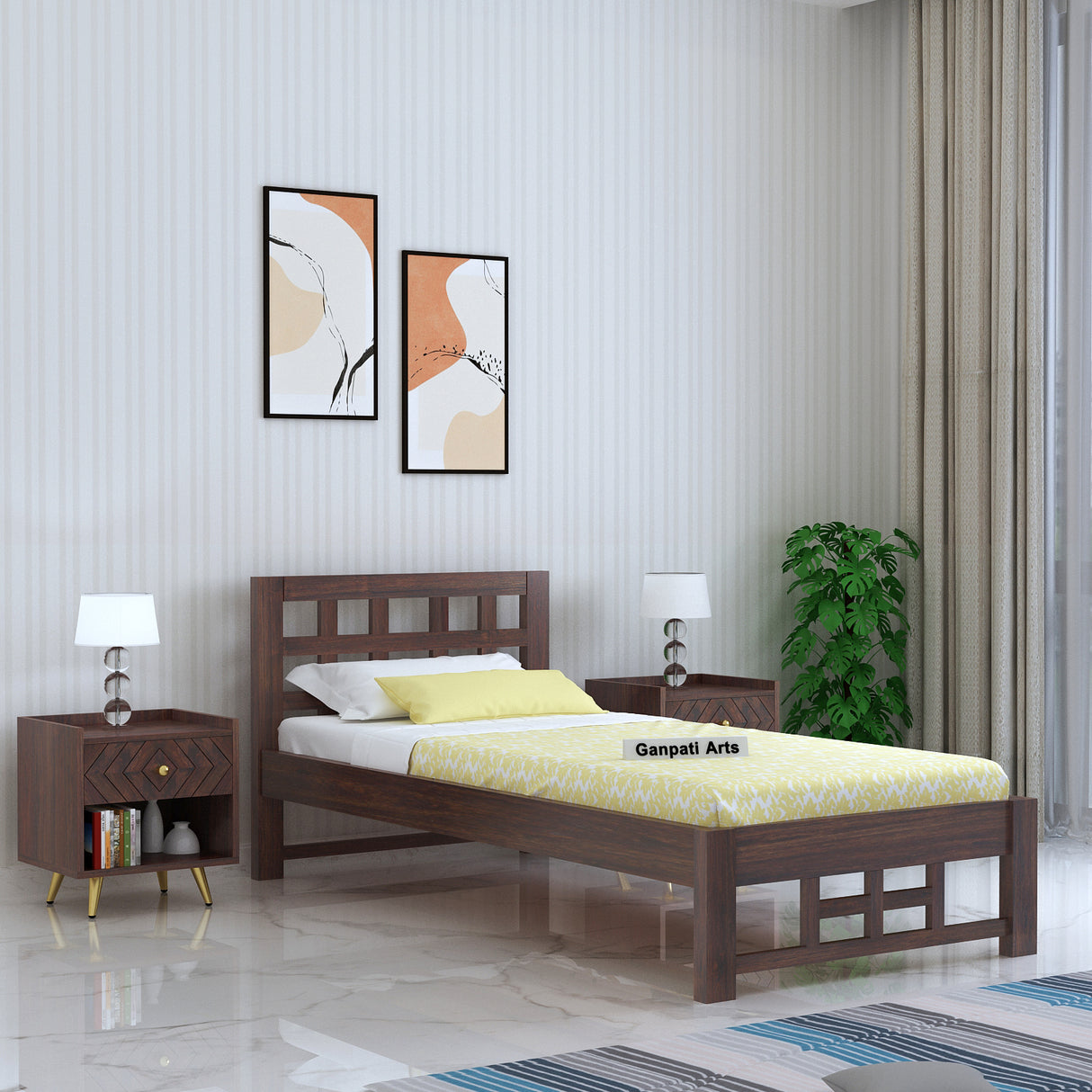 Simons Solid Sheesham Wood Single Bed - 3 Years Warranty
