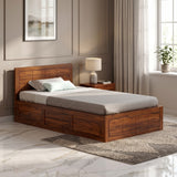 SKYLER Solid Sheesham Wood 4 Feet Bed With Box Storage - 3 Years Warranty