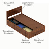 SKYLER Solid Sheesham Wood 4 Feet Bed With Box Storage - 3 Years Warranty