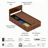 SKYLER Solid Sheesham Wood 4 Feet Bed With Box Storage - 3 Years Warranty