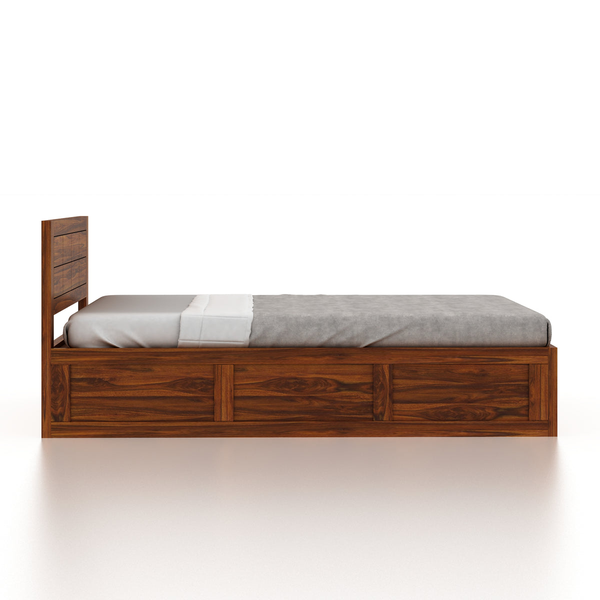 SKYLER Solid Sheesham Wood 4 Feet Bed With Box Storage - 3 Years Warranty