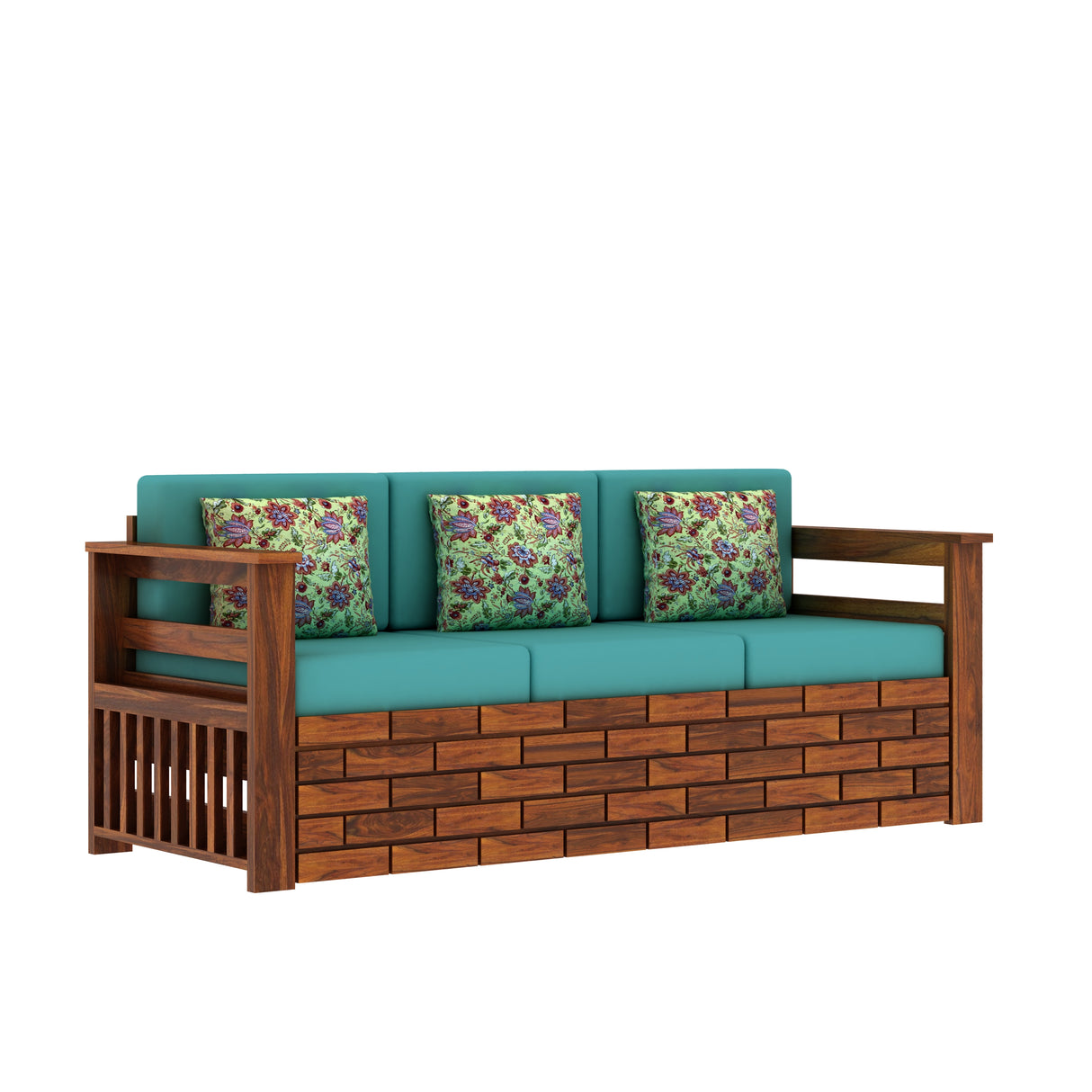 Italian Solid Sheesham Wood 5 Seater Sofa With Side Pockets - 3 Years Warranty