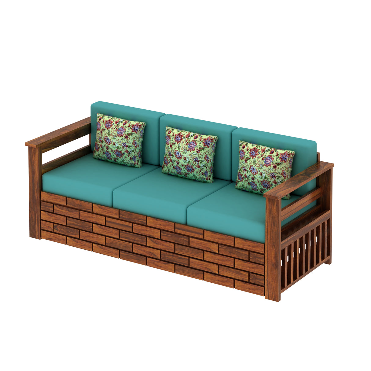 Italian Solid Sheesham Wood 5 Seater Sofa With Side Pockets - 3 Years Warranty