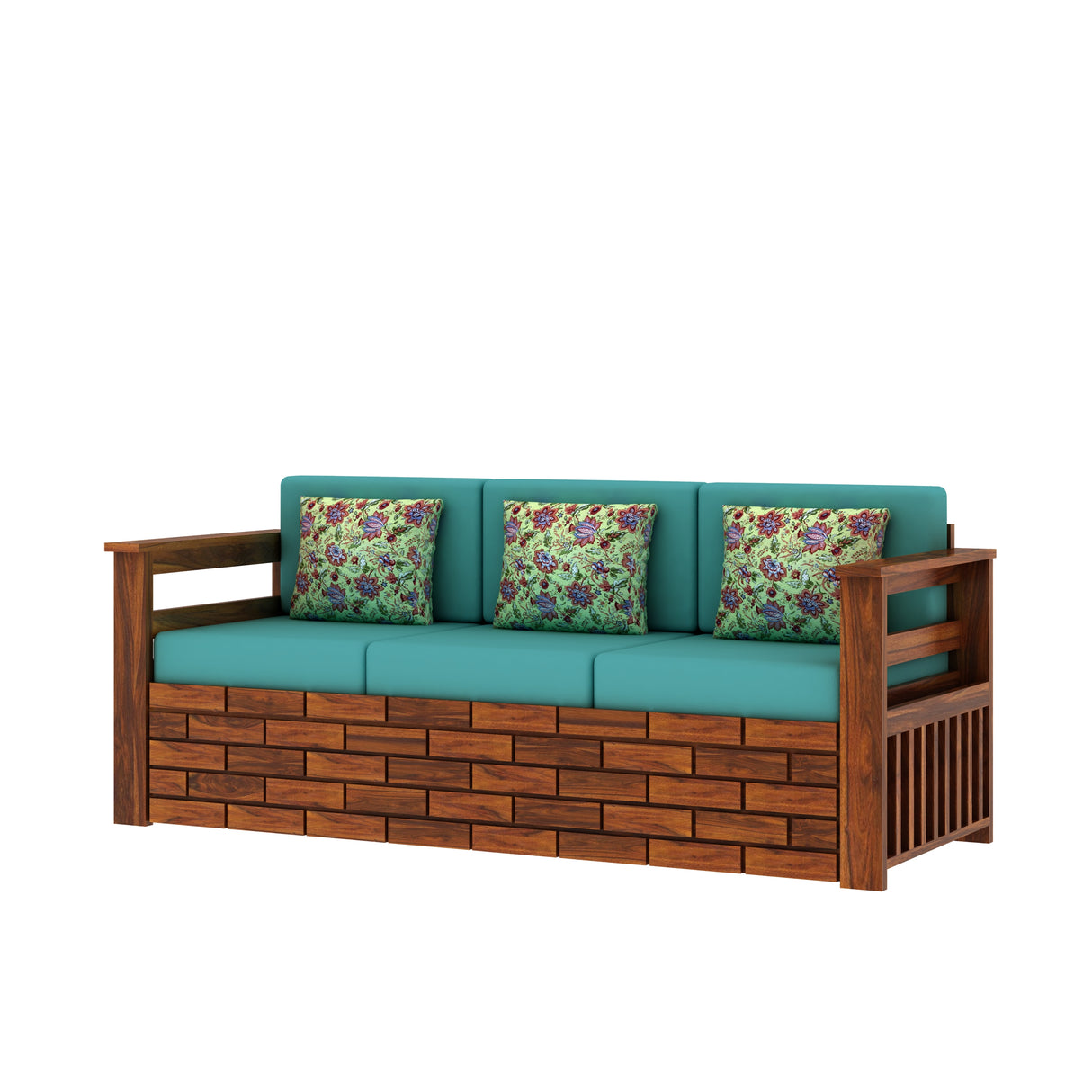 Italian Solid Sheesham Wood 5 Seater Sofa With Side Pockets - 3 Years Warranty