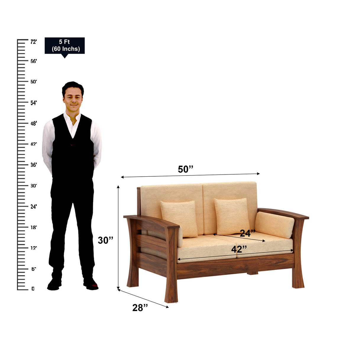 Nirvana Solid Sheesham Wood Two Seater Sofa - 3 Years Warranty
